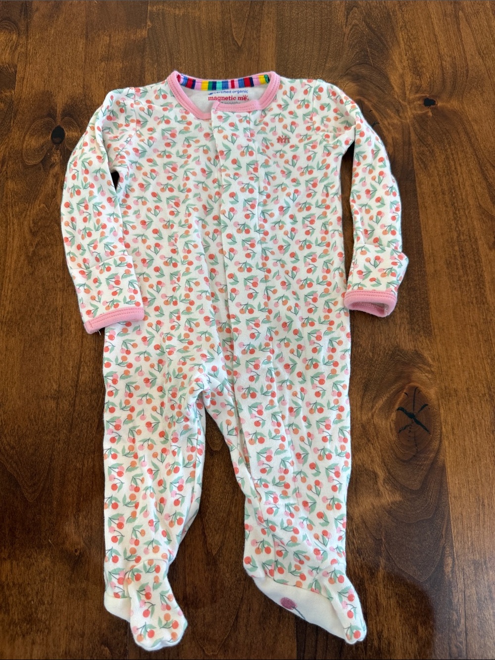 Magnetic Me White Organic Cotton Footed One-Piece with Pink Cherry Print